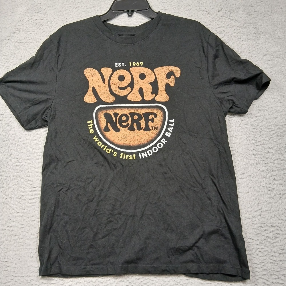 Nerf Shirt Mens Large Black The World's First Indoor Ball Retro Logo Hasbro 2024